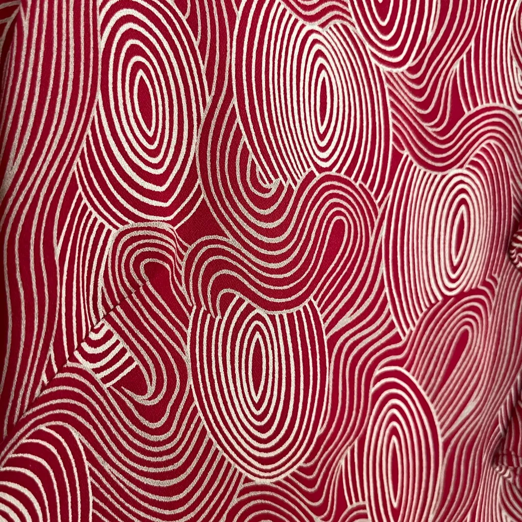 Karen Scott Swirl Pattern Red Ruffle Placket Blouse Sz M - Image 4