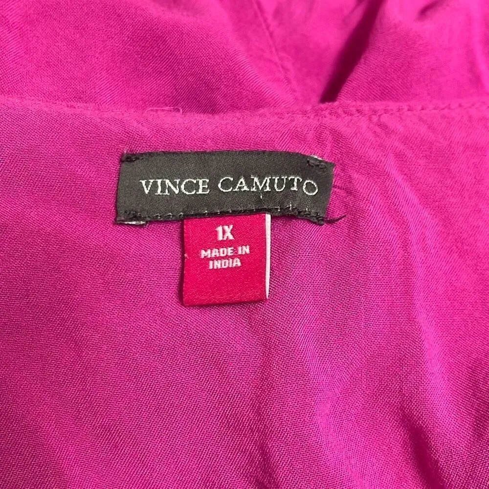 Vince Camuto 1X Plus Hot Pink Sheath Midi Dress Side Slits Summer Beach Resort - Image 10