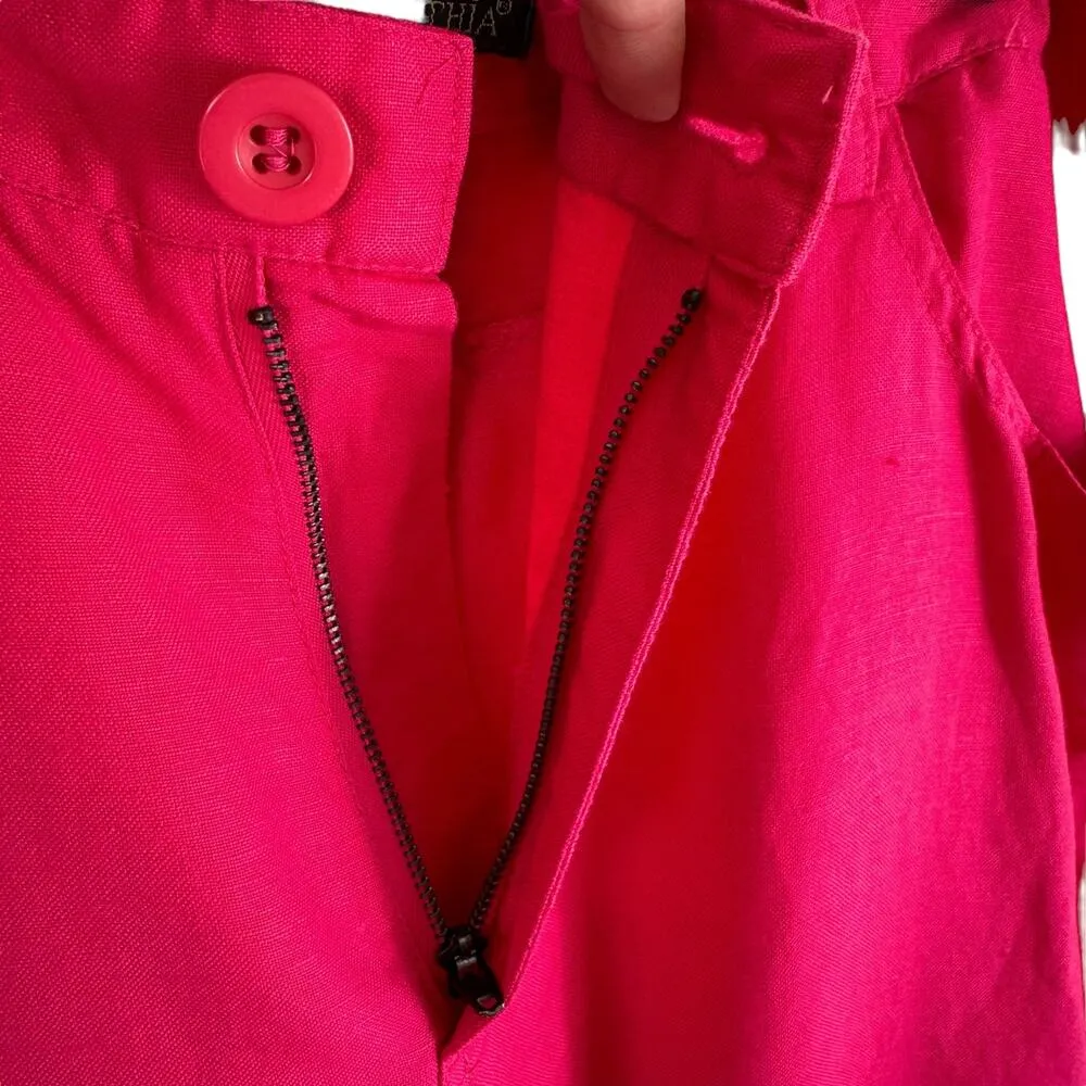 For Cynthia Hot Pink Linen Viscose Lightweight High Rise Cropped Capri Pants L - Image 4
