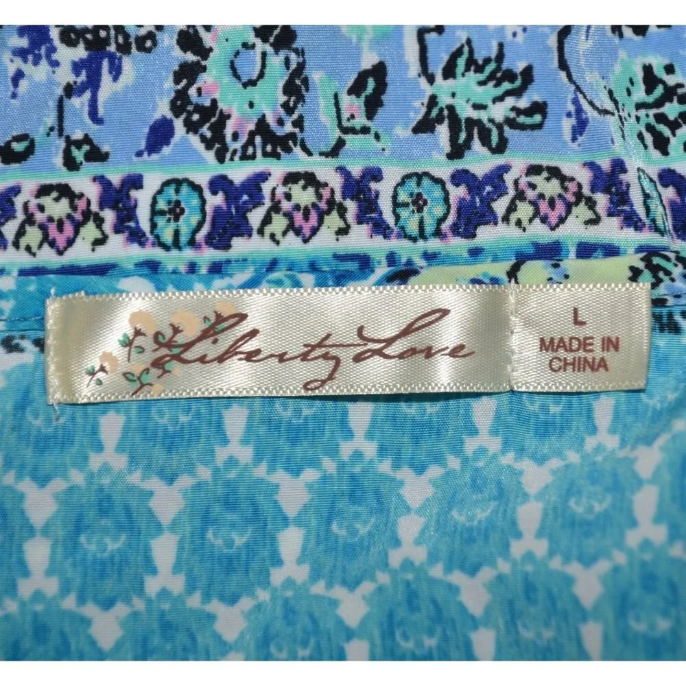 Liberty Love Blue Floral Cardigan Kimono Jacket Size L Long Fringe Festival Boho - Image 12