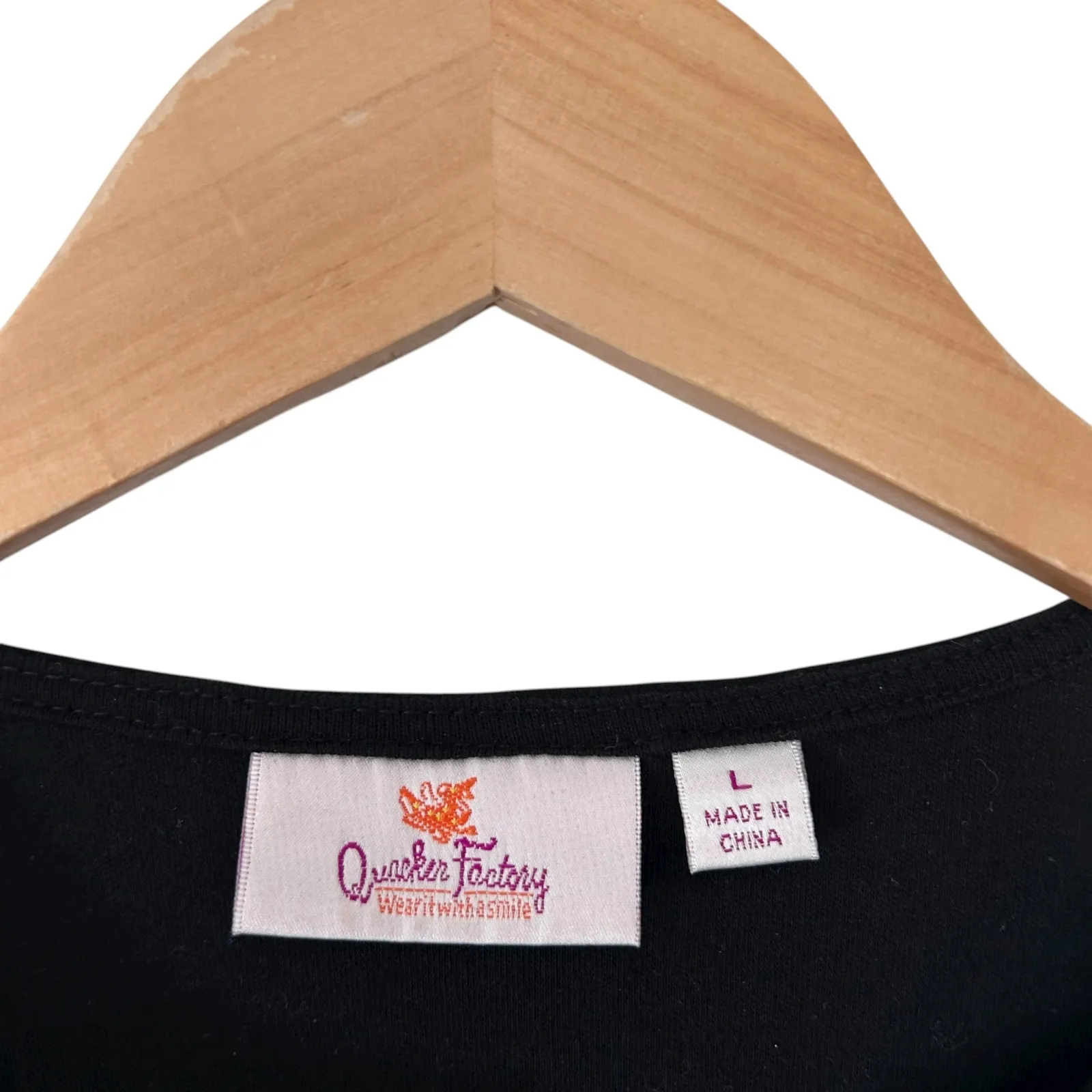 Quacker Factory Black Blue Embroidered Split Neck Shirt Sz L Size L - Image 3