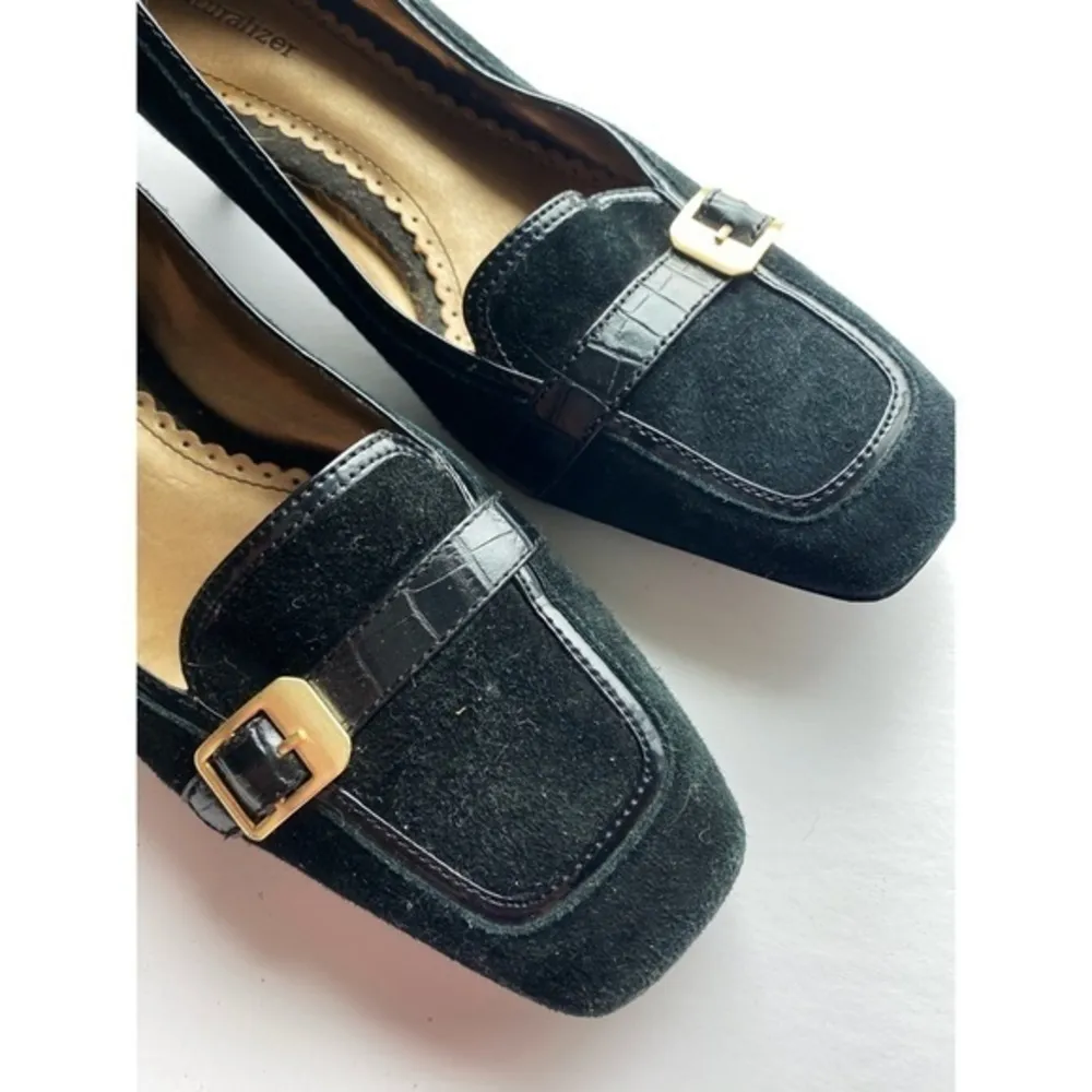 Naturalizer • Black Suede Buckle Square Toe Heels - Image 30