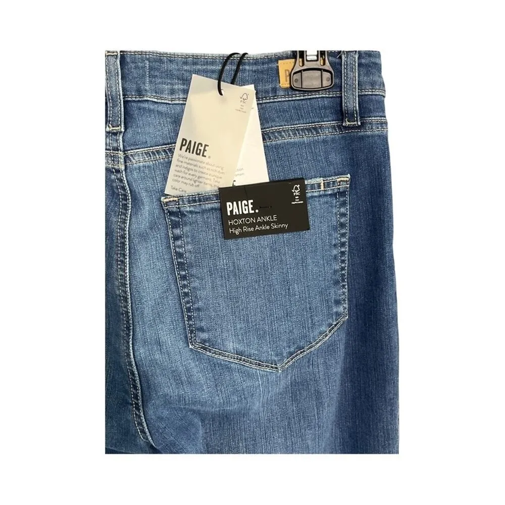 NWT Paige Hoxton Ankle Kenny Jeans 30 High Rise Skinny Distressed Blue Denim - Image 4
