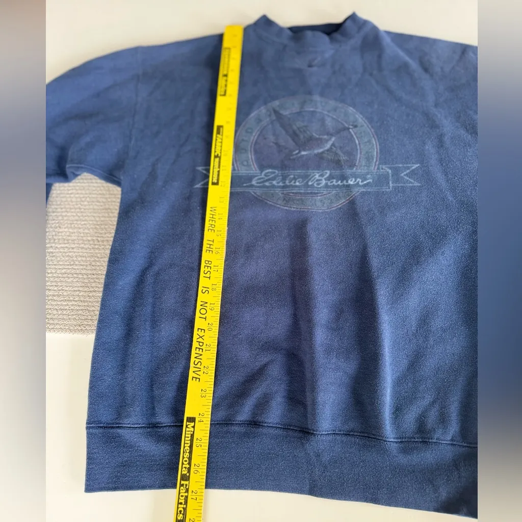 Vintage Eddie Bauer Navy Blue Duck Logo Mockneck Cotton Sweatshirt Size Medium - Image 9