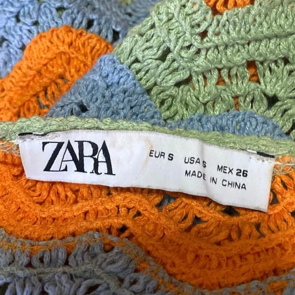 Zara Multicolor Halter Sleeveless Striped Crochet Knit Cutout Mini Dress Size S - Image 4