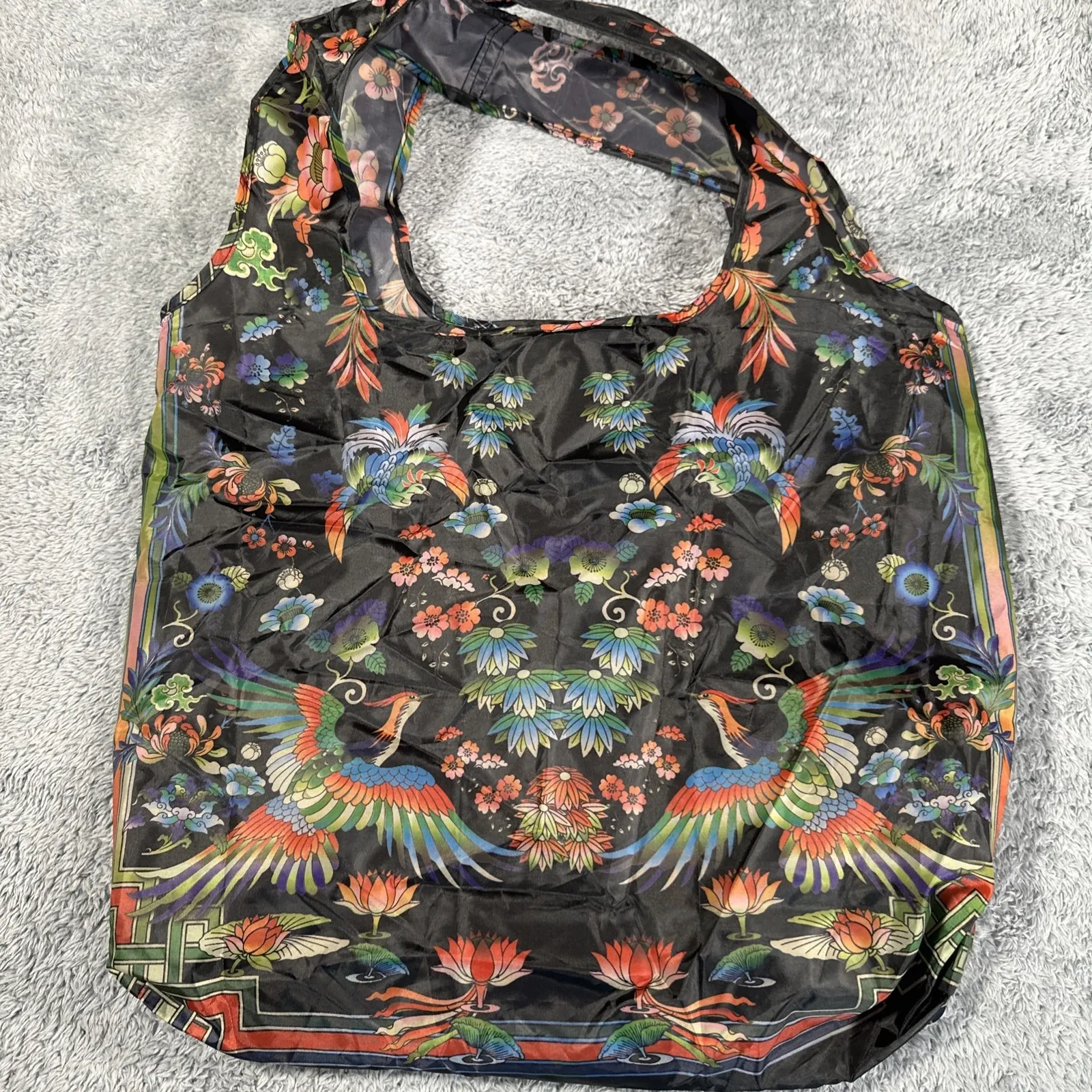 JOHNNY WAS NEW LARGE PLASTIC SHOPPING BAG AOP HIPPIE COLORFUL BIRDS Sustainable - Image 11