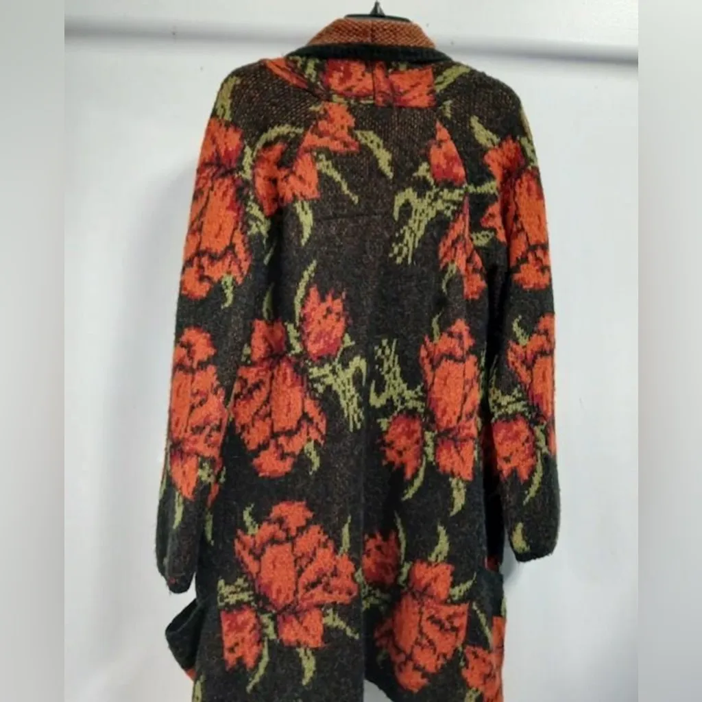 Free People Flower Power Orange Floral Knit Cardigan Boho Sweater Small in GUC - Image 5
