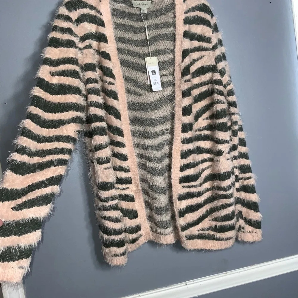 Dusty Rose & Gray Zebra Striped Eyelash Super Soft Cardigan PM - Image 6