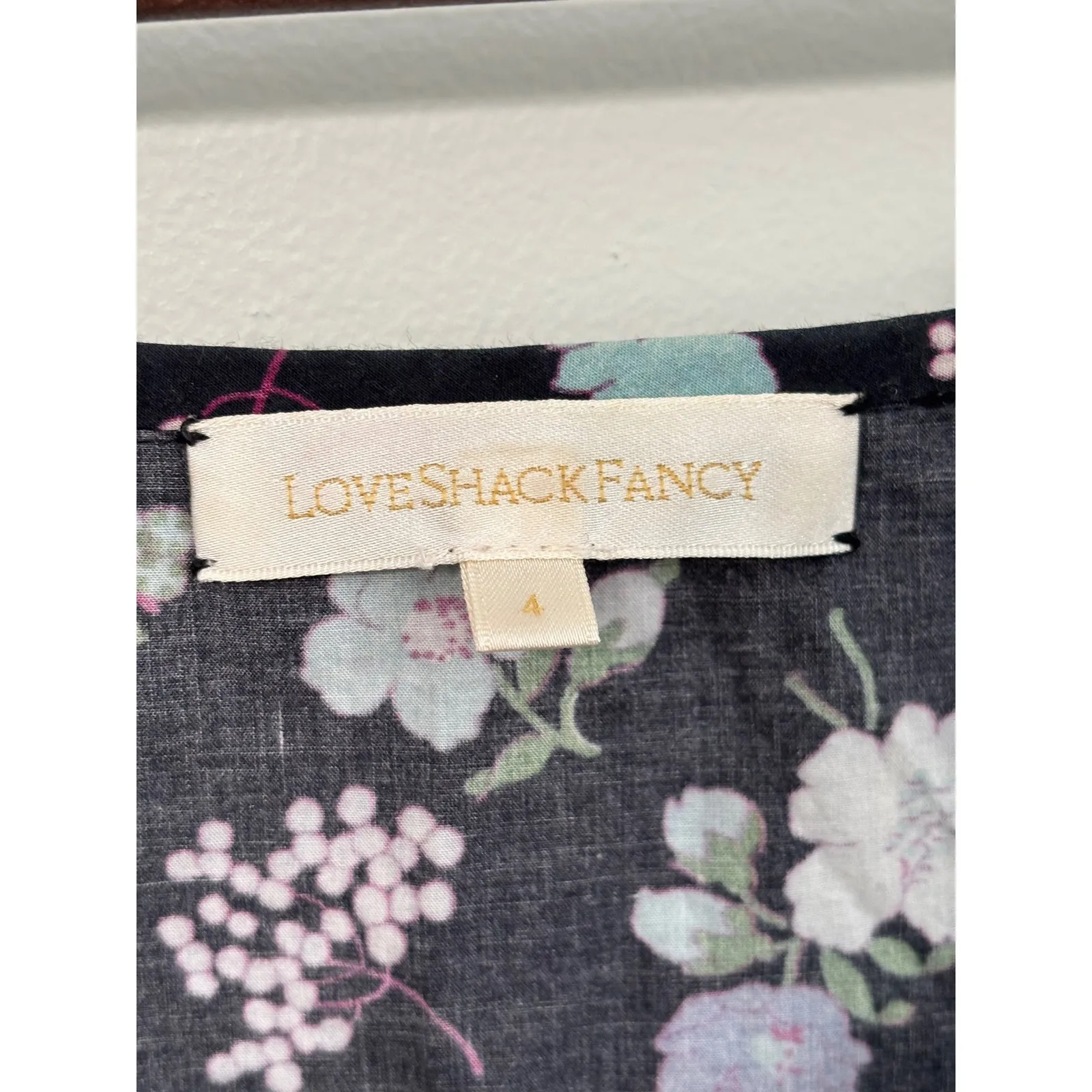 Love Shack Fancy Dress 4 Lais Floral Puff Sleeve Midi Black Pink Blue - Image 2