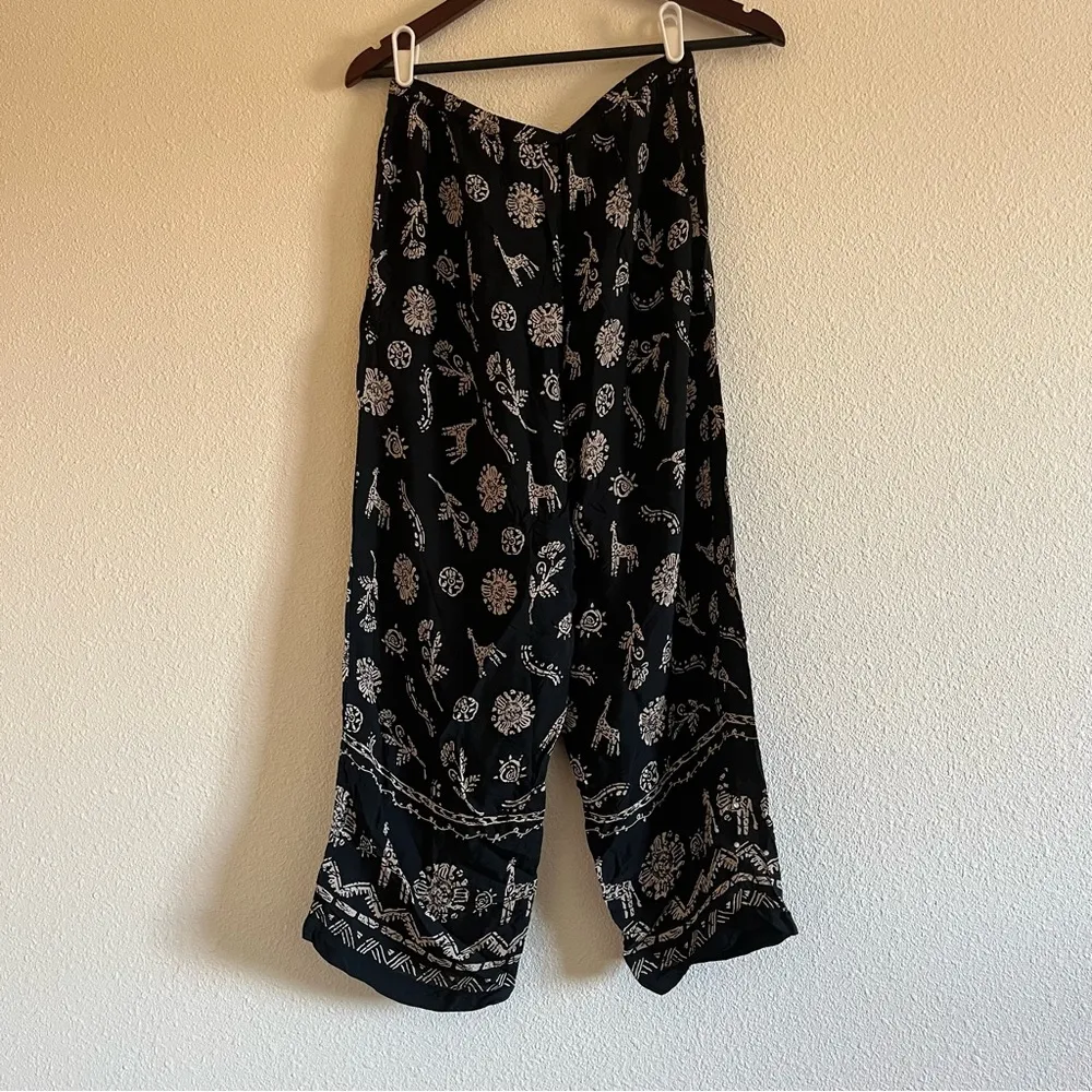 Vintage Kathie Lee Black & Brown Bohemian Printed High Rise Crop Pants Sz S 4/6 - Image 6