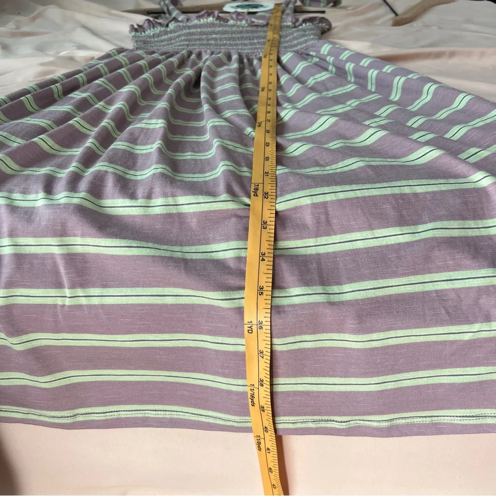 Toad & Co Gemina Sleeveless Dress Faded Lilac 90s Stripe Smocked NWT Size‎ M Purple Size M - Image 15