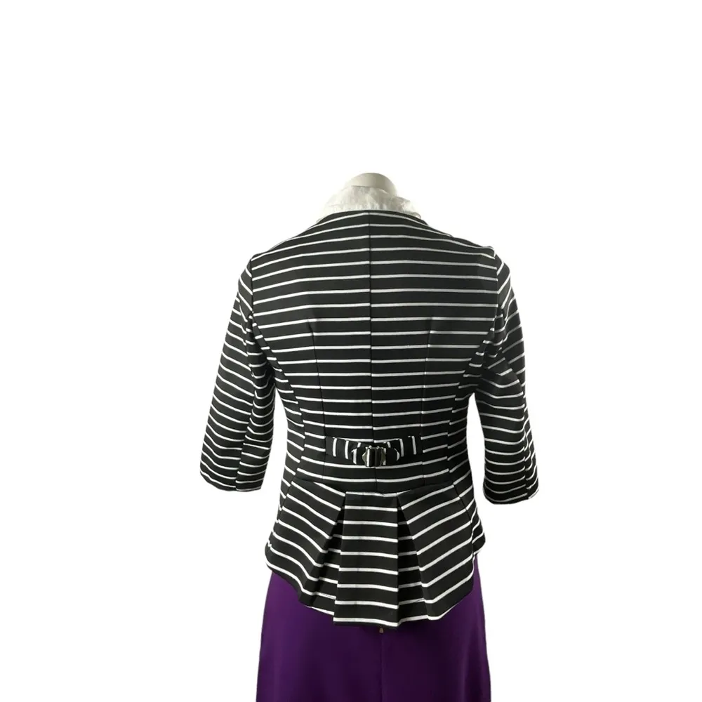 Max Mara Black White Striped Pleated Peplum Blazer - Image 9