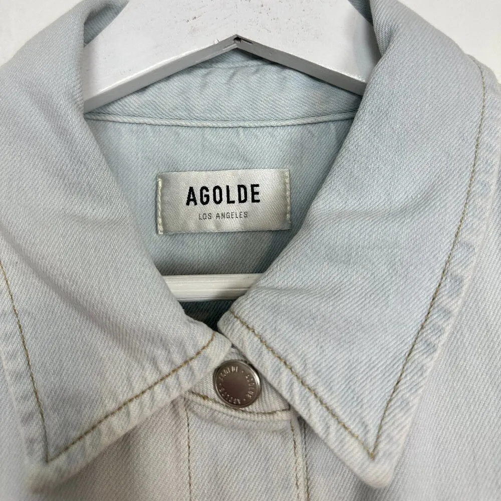 AGOLDE Mazie Long Sleeve Nonstretch Denim Shirtdress in Wash Vague Size Medium - Image 5