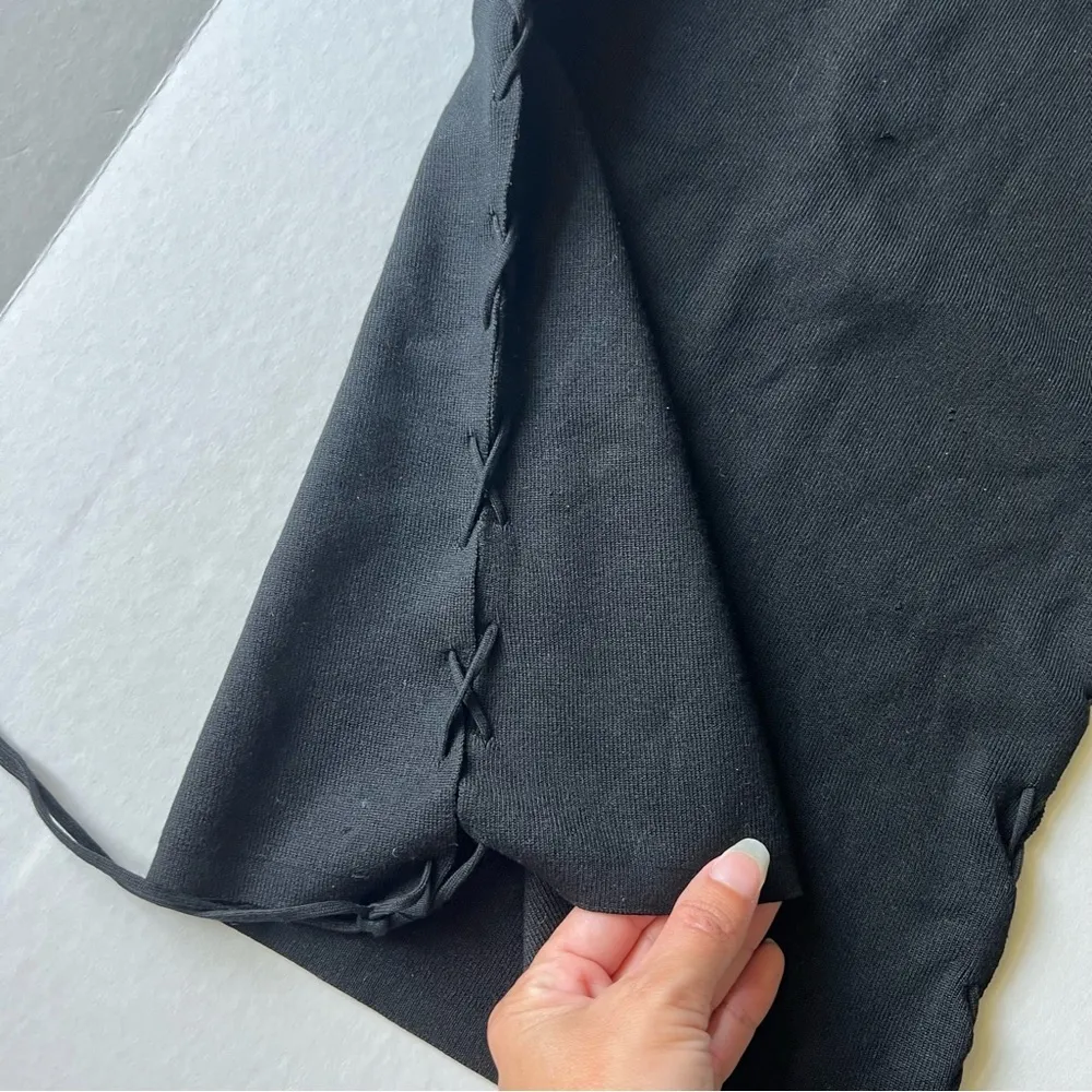 knit stretchy side lace up tank top black small - Image 3