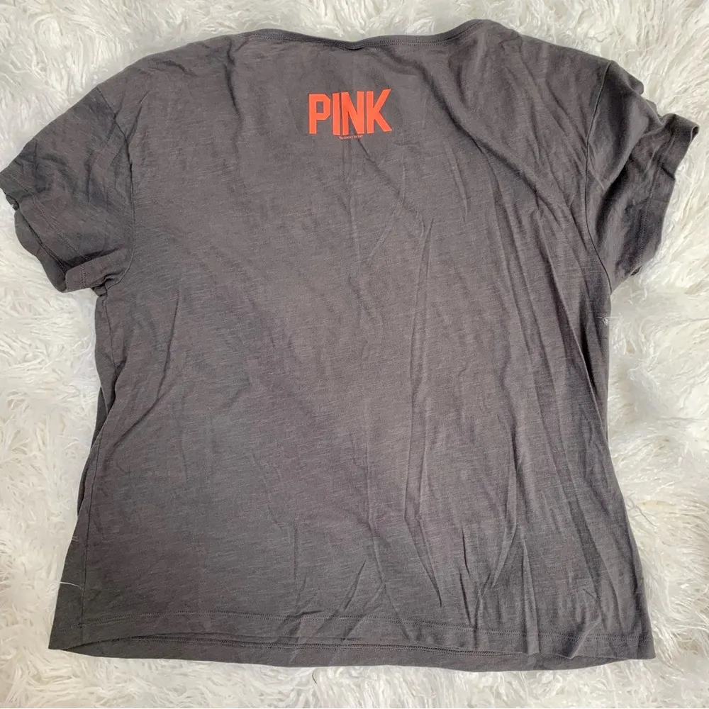 VS PINK Gray loose scoop tee with orange “love pink” cursive graphic - Image 3