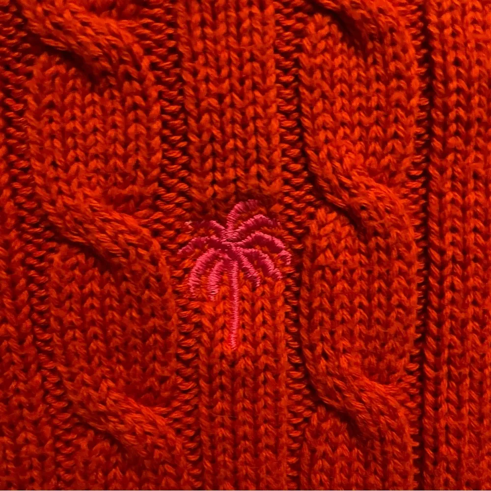 90s Vintage Lilly Pulitzer Orange Cable-knit Crewneck Sweater Small - Image 6
