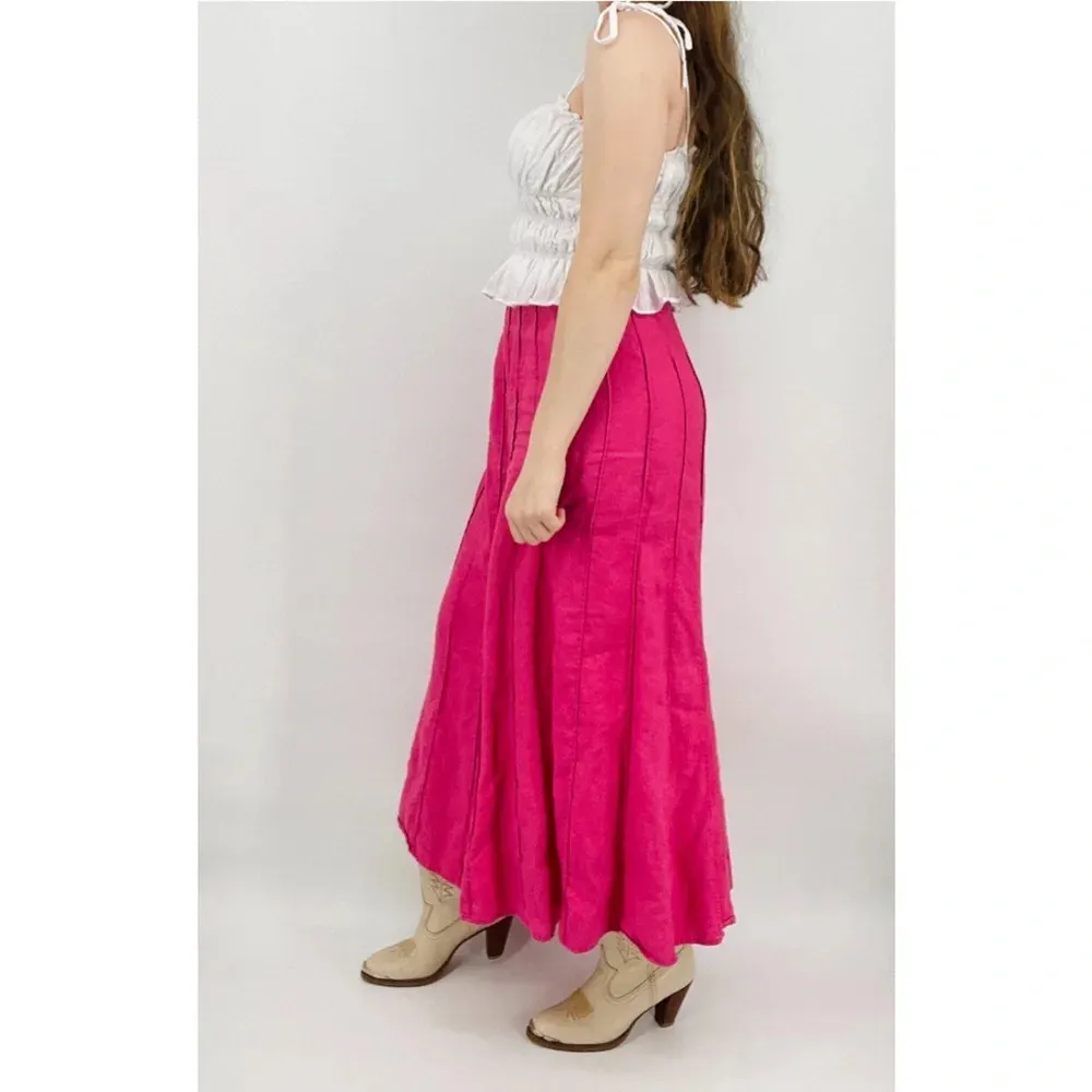 vintage coastal cowgirl boho bubblegum pink linen pleated midi skirt size 10 - Image 3