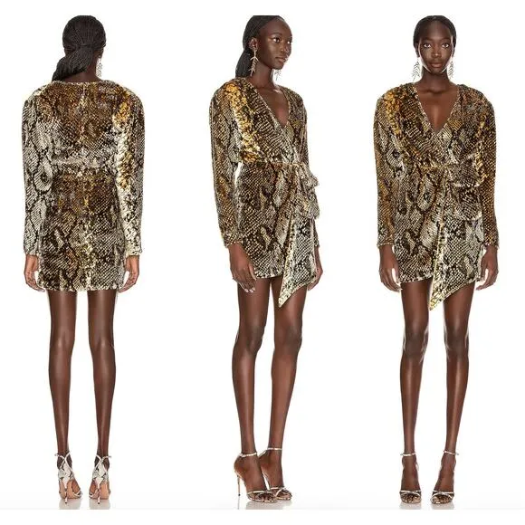 Retrofete | Eleanor Velvet Snake-Print Cocktail Dress | Gold Snake | Sz XS - Image 2