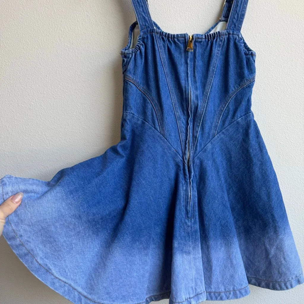 Y2K Denim Mini Dress with Buckle Straps Corset Bodice Grunge Festival Size XS Blue - Image 5