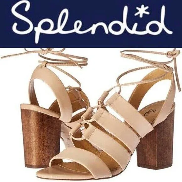 NEW Splendid Brayden Leather Heeled Sandals Color Sand Women's 10 - Image 2