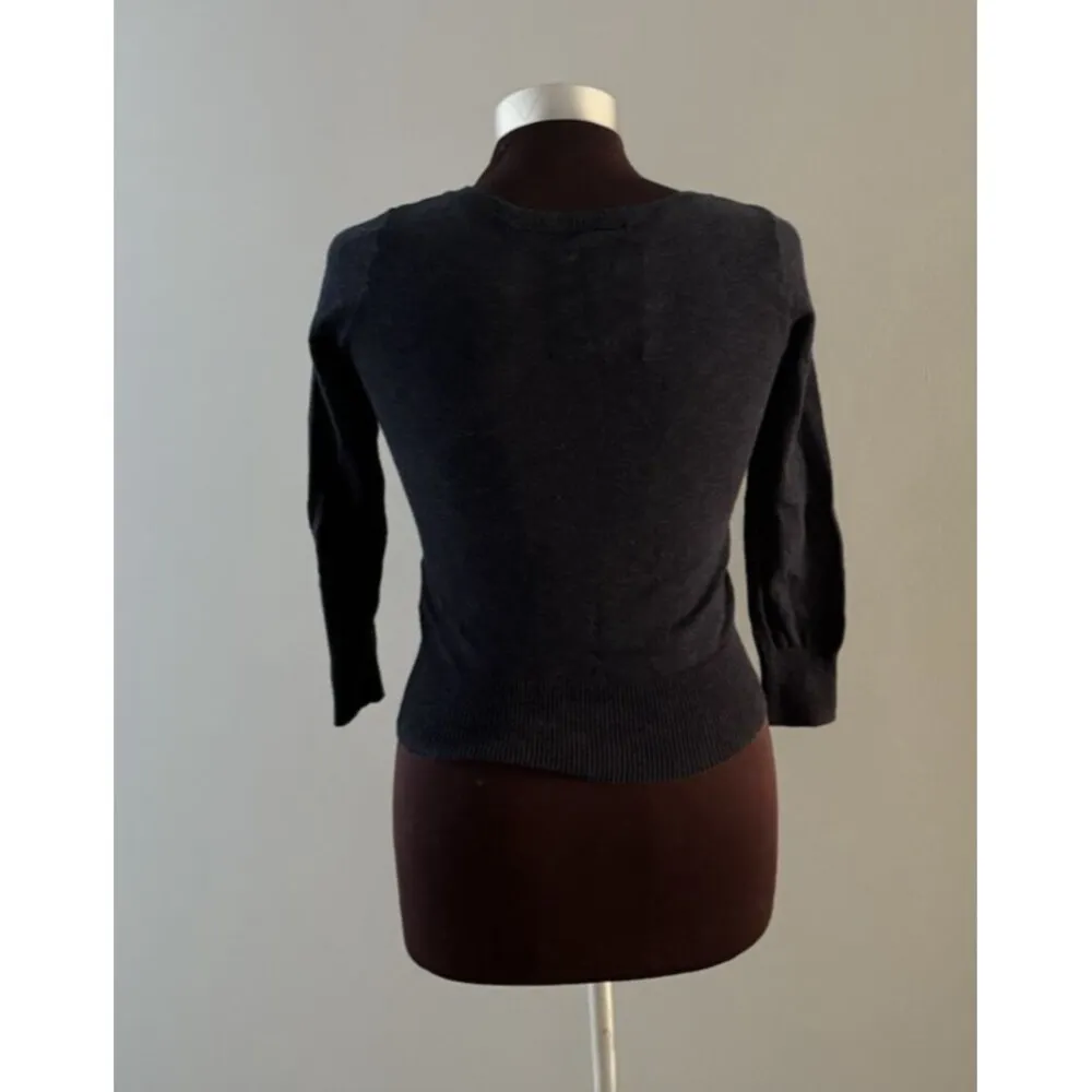 VTG Hollister Cardigan Sweater Size Small Dark Blue Bows Slim Fit Logo Y2K - Image 5