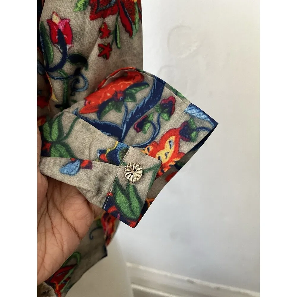 Women’s V Neck Tunic Japanese Kimono Lotus Dragon Flower Long Sleeve Shirt 10 - Image 5