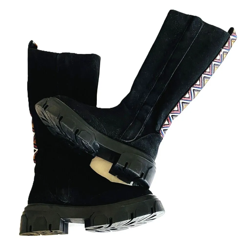 NWOT Farm Rio Black Long Faux Leather Suede Tall Shaft Boots Sz 6 - Image 2