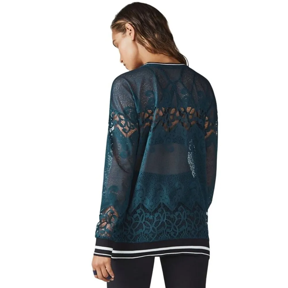 Fabletics Shirt Women Large Green Spruce Sophie Lace‎ Tunic Athleisure Yoga - Image 2