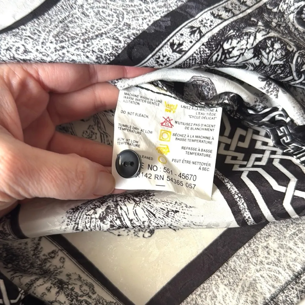 Womens Size 16 Black White Print Silky Long Sleeve Button Up Shirt Top XL - Image 3