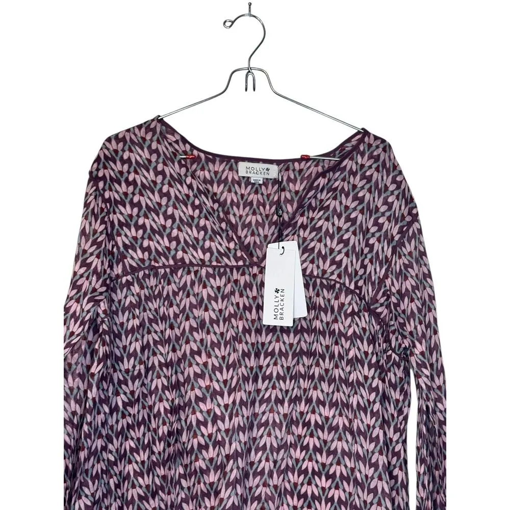 Molly Bracken‎ Women's Top V-Neck Relaxed Long Sleeves Pattern Blouse Medium NWT - Image 4