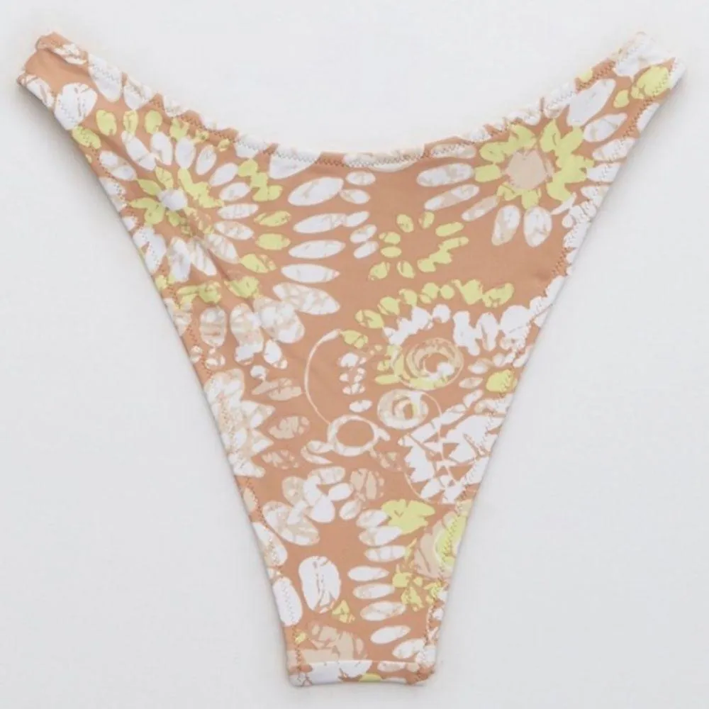 Aerie • NWT Tan Yellow White Pattern Cheekiest High Rise Floral Bikini Bottom - Image 4