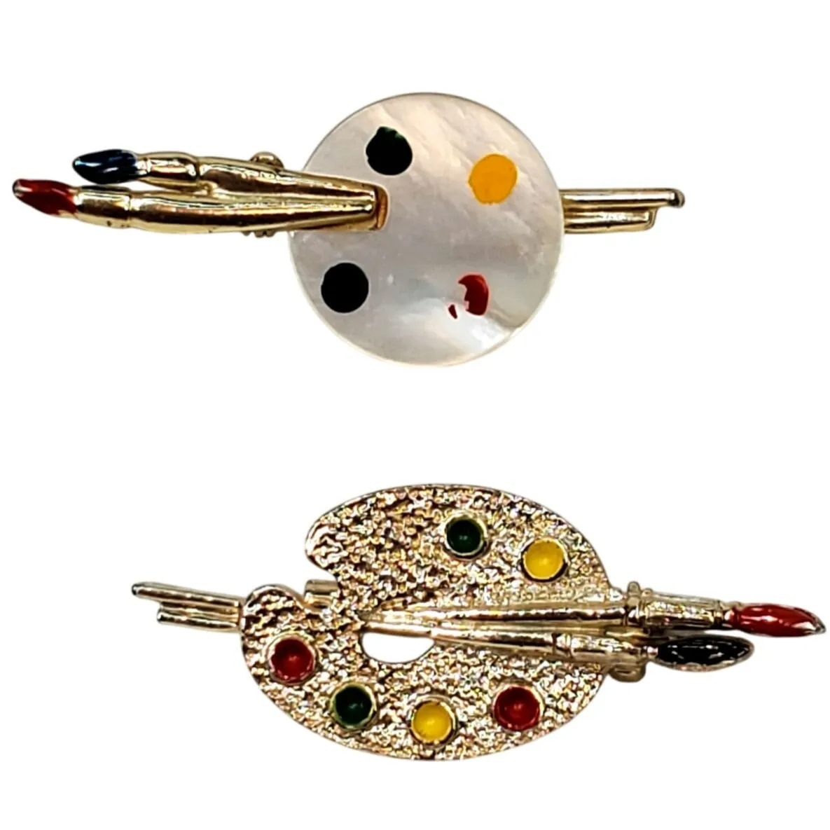 Gerrys Artist Palette Pin Multicolor Enamel Paint Brushes Gold Tone Artsy Crafty - Image 1