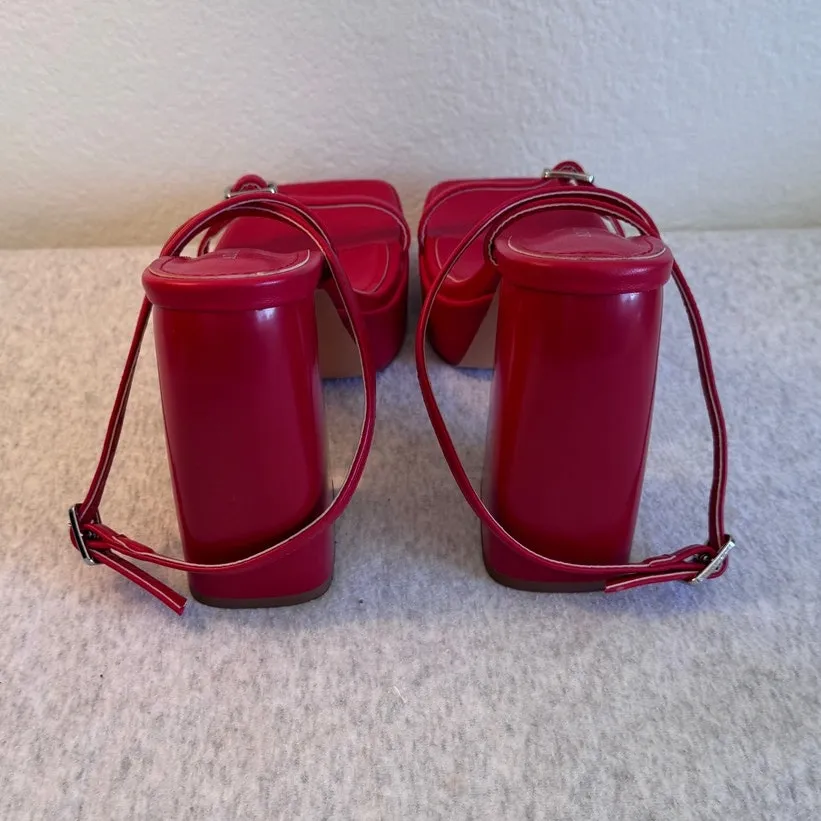 Azalea Wang Lennox Strappy Platform Sandal Heels in Red Size 8.5 - Image 5