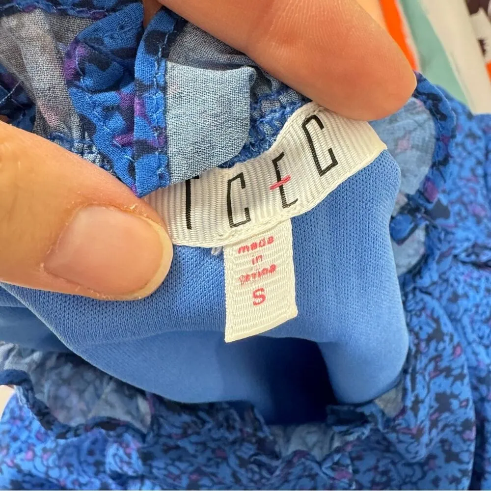 Tcec Blue Ditsy Floral Smocked Mini Dress Womens S Romantic Tiered Ruffled Girly - Image 10