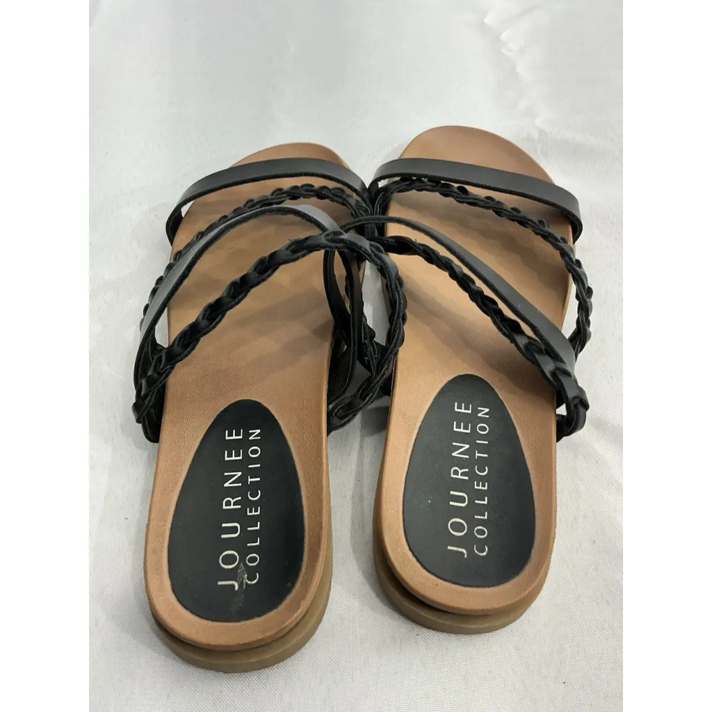 Womans Journee Collection Slip On Slides Sandals 7 Black Strappy - Image 4