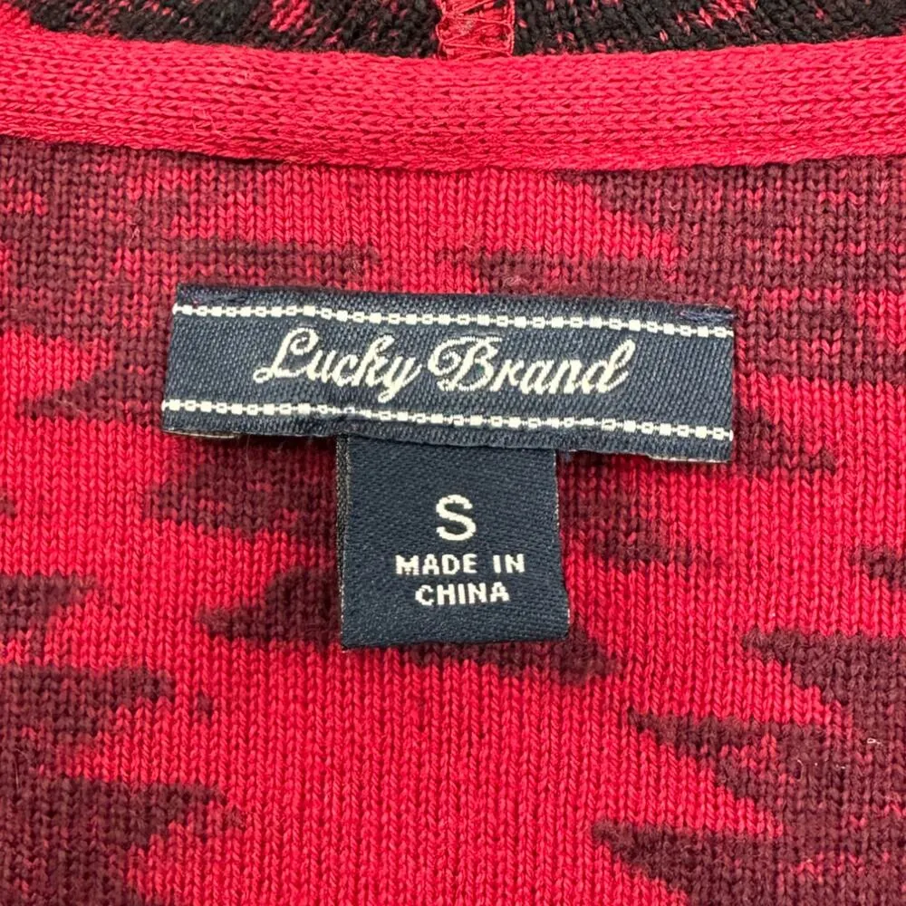 Lucky Brand | S/M | Red Aztec Textured Knit Open-Front Draped Cardigan Wrap - Image 3