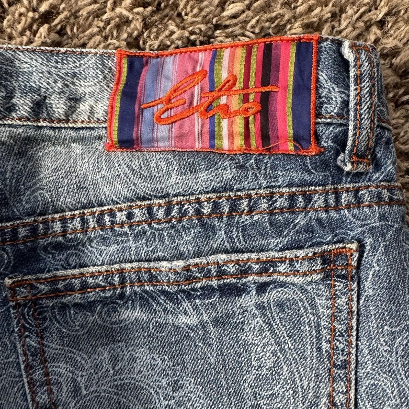 Etro Milano Blue Paisley Pattern Denim Jeans Womens Waist 29 Luxury Boot Cut - Image 8