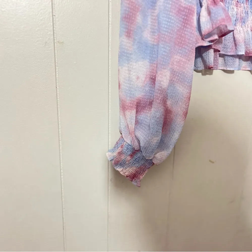 Future Collective Women's Watercolor Long Sleeve Smocked Bodice Top Size L Pink Size L - Image 4