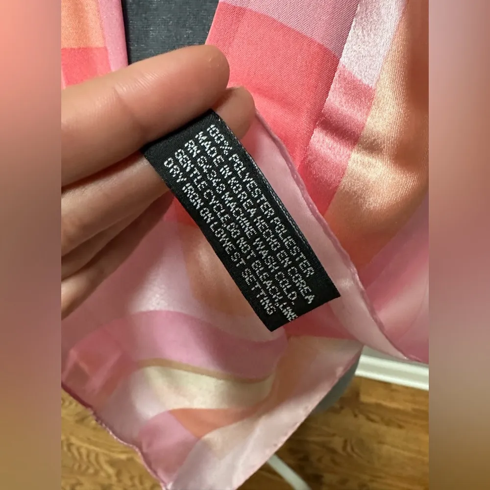 Vintage Pink Geometric Print Long Silk Like Scarf Made in Korea 13”x58” ombré - Image 2