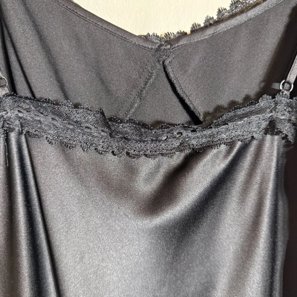 NWT Steve Madden Veera Lace Trim Slipdress Mini Dress Women's Medium Black Satin - Image 13