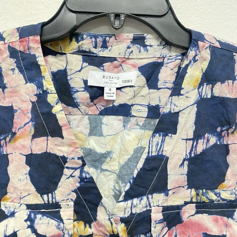 Busayo Button Up Shirt Women Small Multicolor Abstract Blouse Pockets Work - Image 5