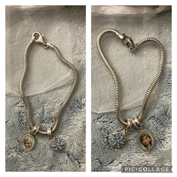 925 Sterling silver charm bracelet Disney's Frozen Character Charms Anna & Elsa - Image 2