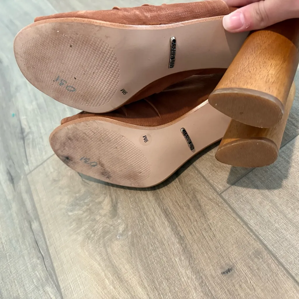 GIANNI BINI Korran‎ Crinched Leather Mule Wooden Block Heels Brown size 9 - Image 6