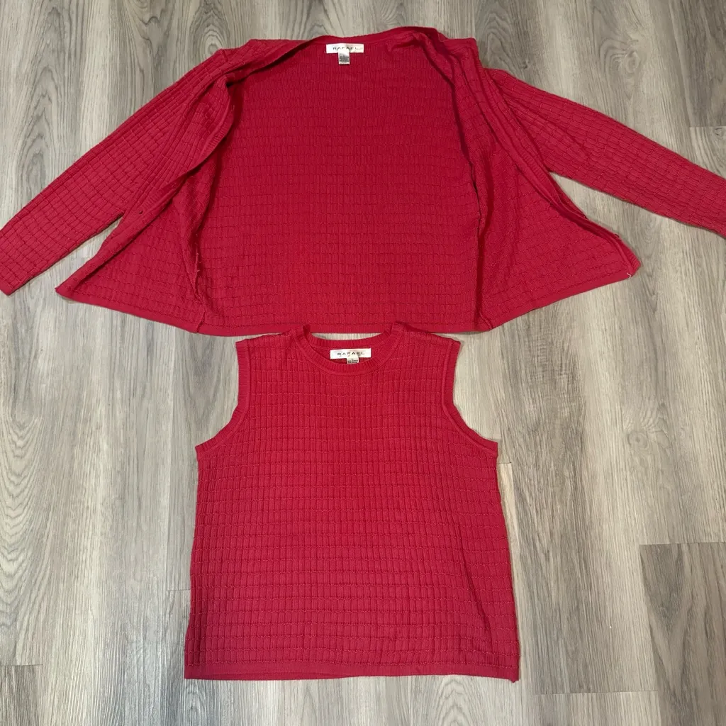 Rafael Women’s Large Red Cardigan and Sleeveless Top Sweater Set - Image 4