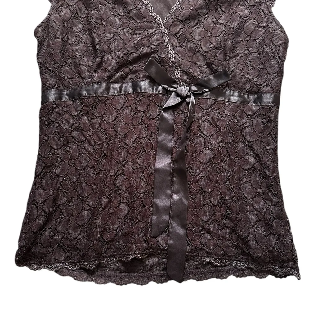 Merona Vintage Y2K Lace Babydoll Top Bow Tie Forrest Fairy WhimsiGoth Size Med - Image 3