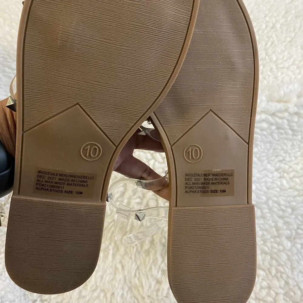 Falls Creek Womens Sandals Size 10 Clear Straps with Silver Studs Brand New - Image 3