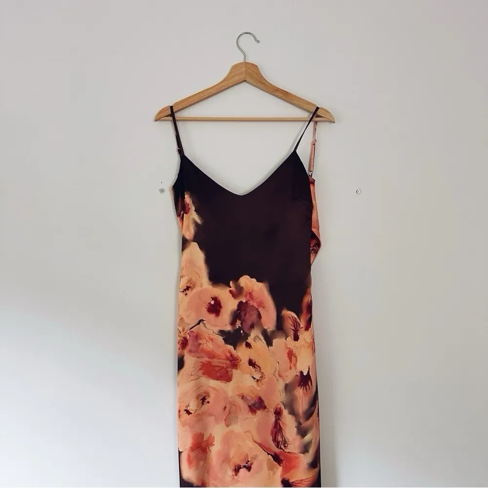 House of CB Mariamma Dark Brown Floral Printed Satin Maxi Dress - Image 11
