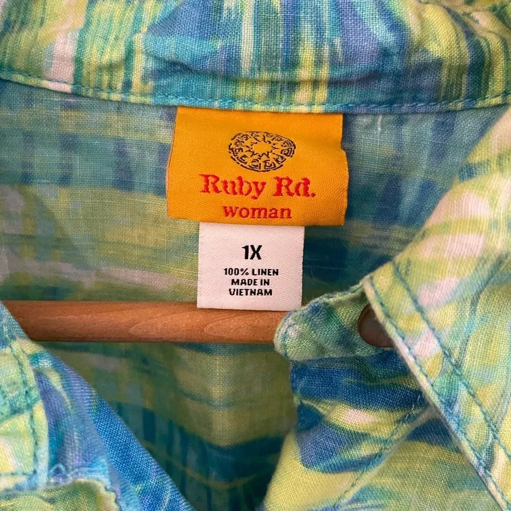 Ruby Rd Women’s  bright beach vibes 100% linen lightweight jacket blazer 1X - Image 3