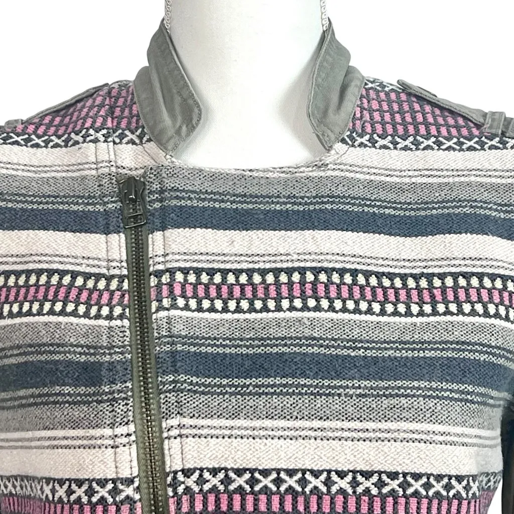 American Eagle Southwestern Blanket Canvas Crop Moto Jacket S Festival Tribal Pink - Image 3