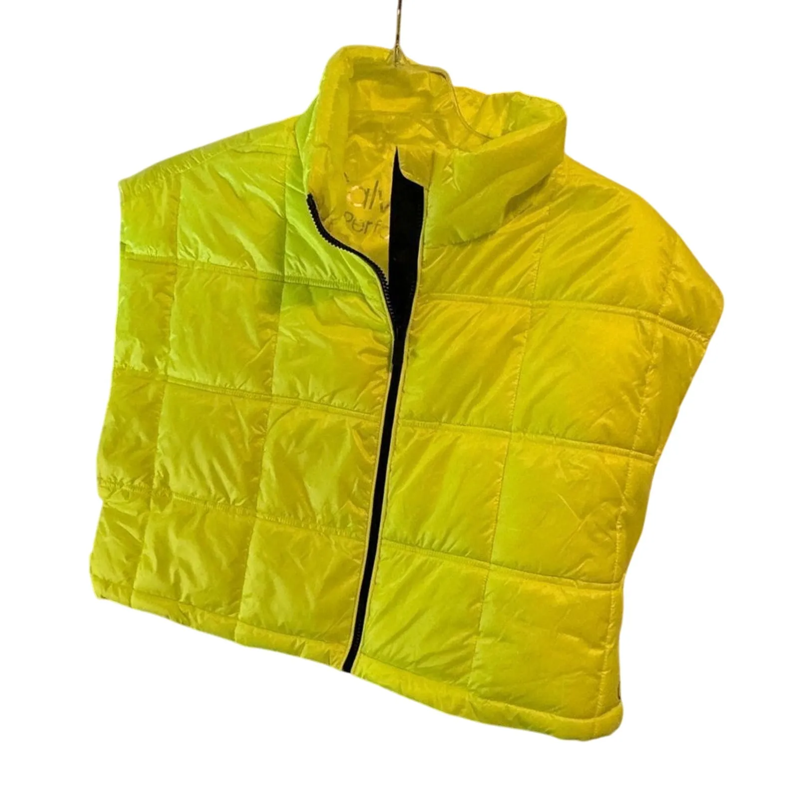CALVIN KLEIN PERFORMANCE Yellow Cropped Mock-Neck Zip-Up Puffer Vest Size L New - Image 6